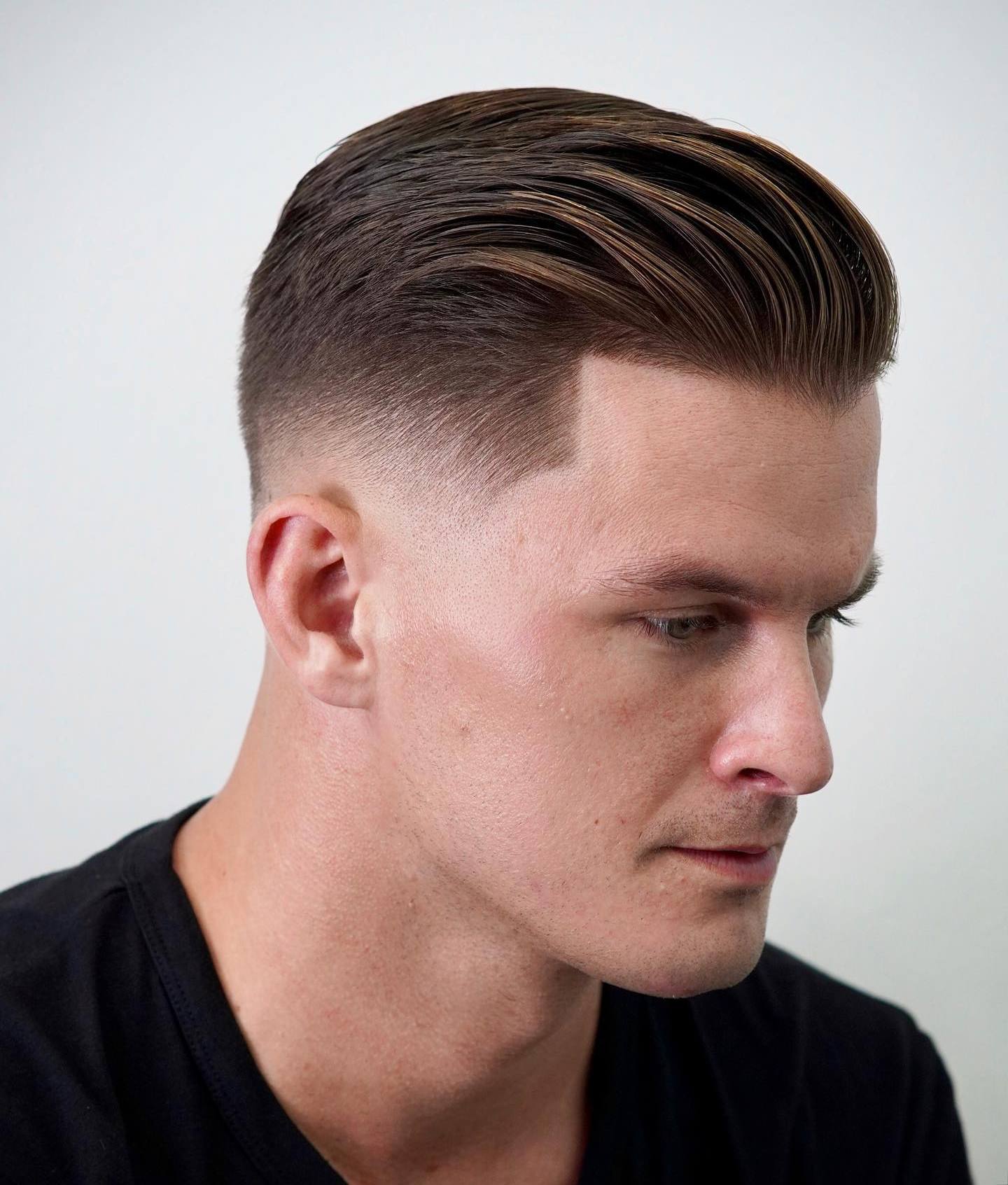 Polished Pompadour with Line Up and Fade