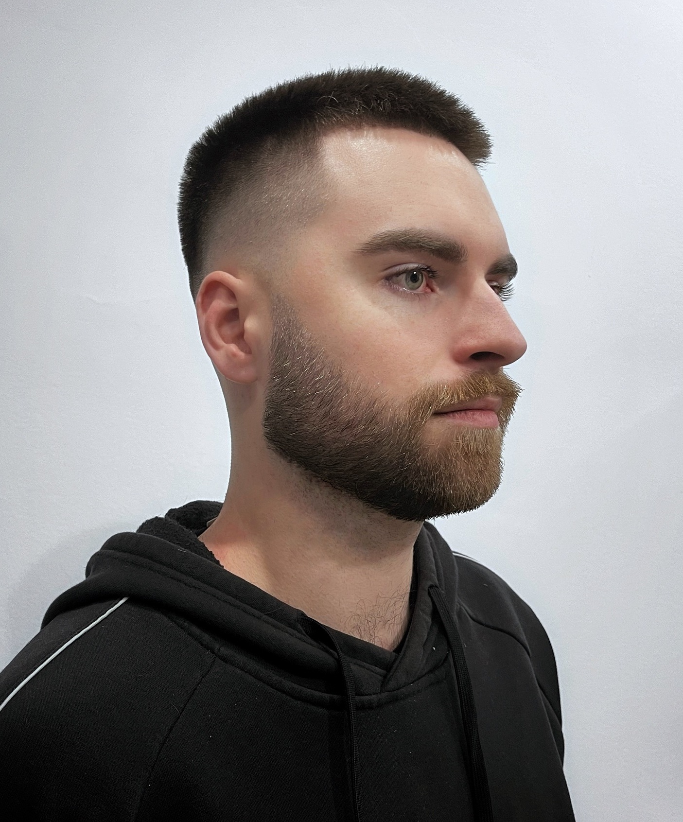 Thick Hair Buzz Cut and Facial Hairstyle