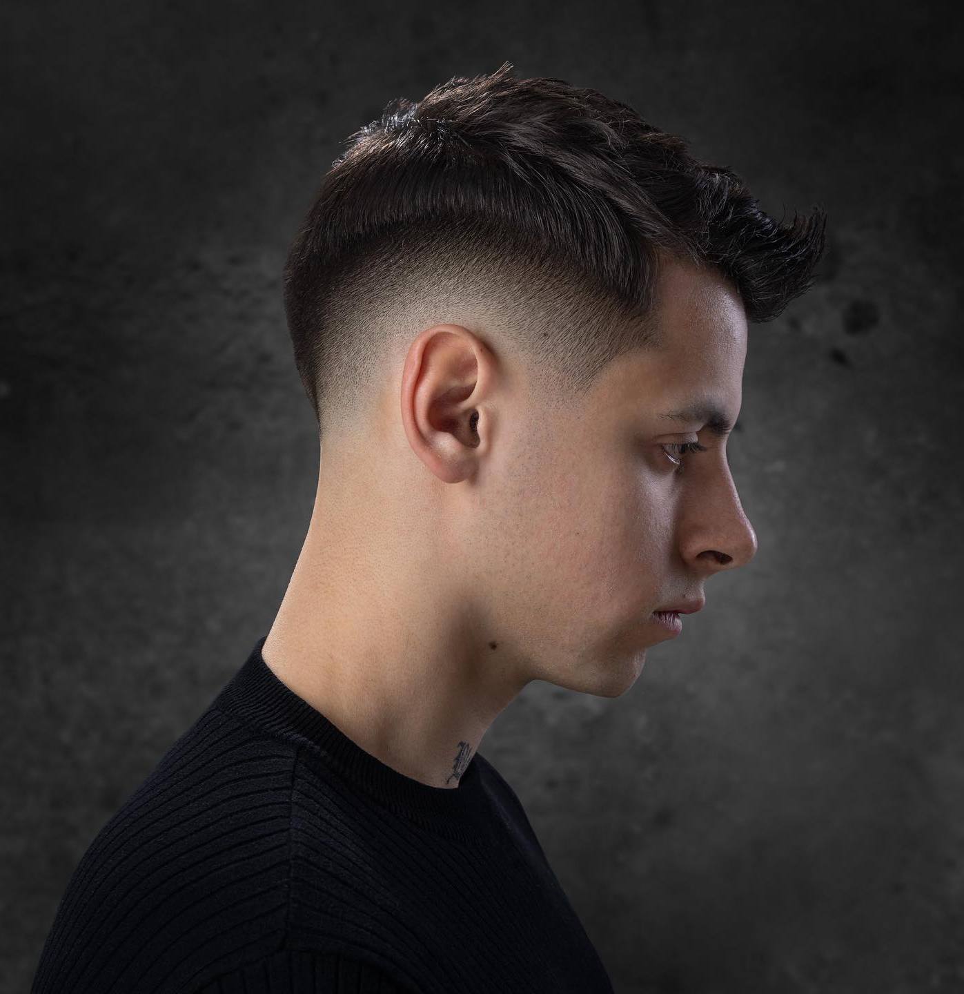 Side-Parted Pompadour with Chiseled Taper Fade